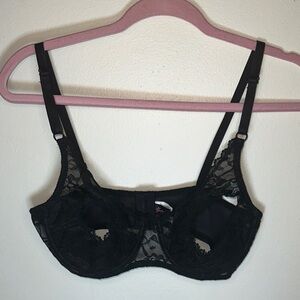 VTG Vintage 70's 80's Fredericks of Hollywood Black Lace Bra Peekaboo 36 B/C